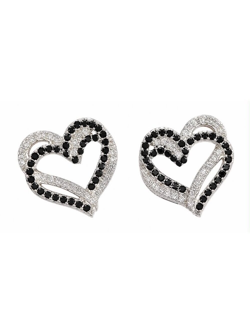 Black and White Heart Rhinestone Stud Earrings